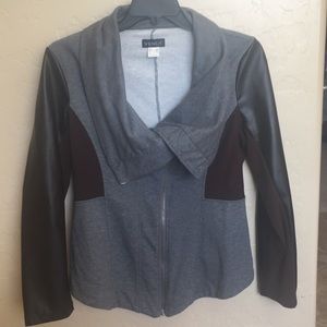 VenusJacket grays with brown pleather.